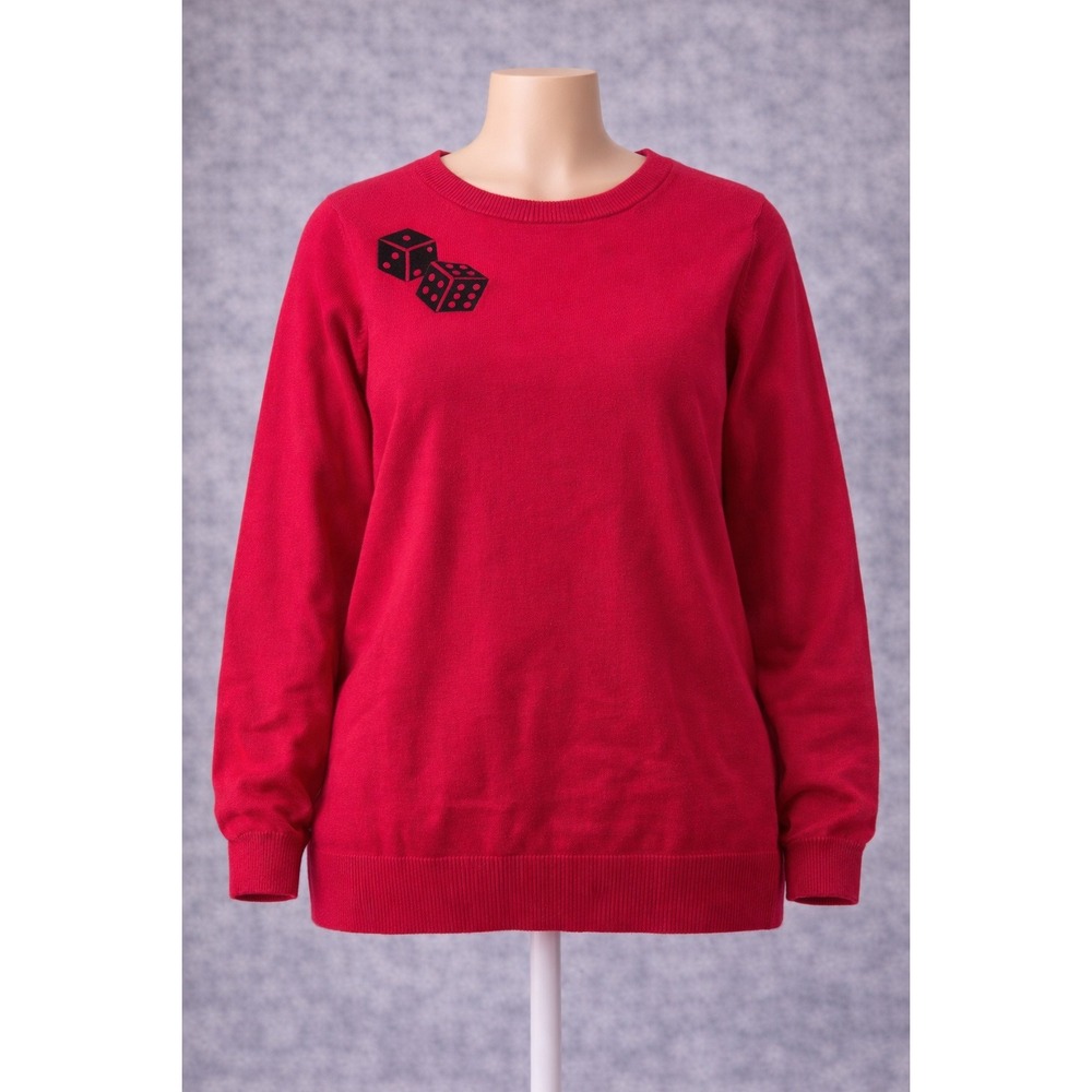 NWOT Studio Park Red Dice Graphic Crewneck Sweater‎ Medium Pullover